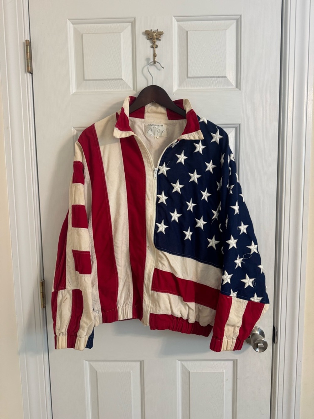 Vintage American Flag Bomber Zip-Up Jacket XL Red, White & Blue